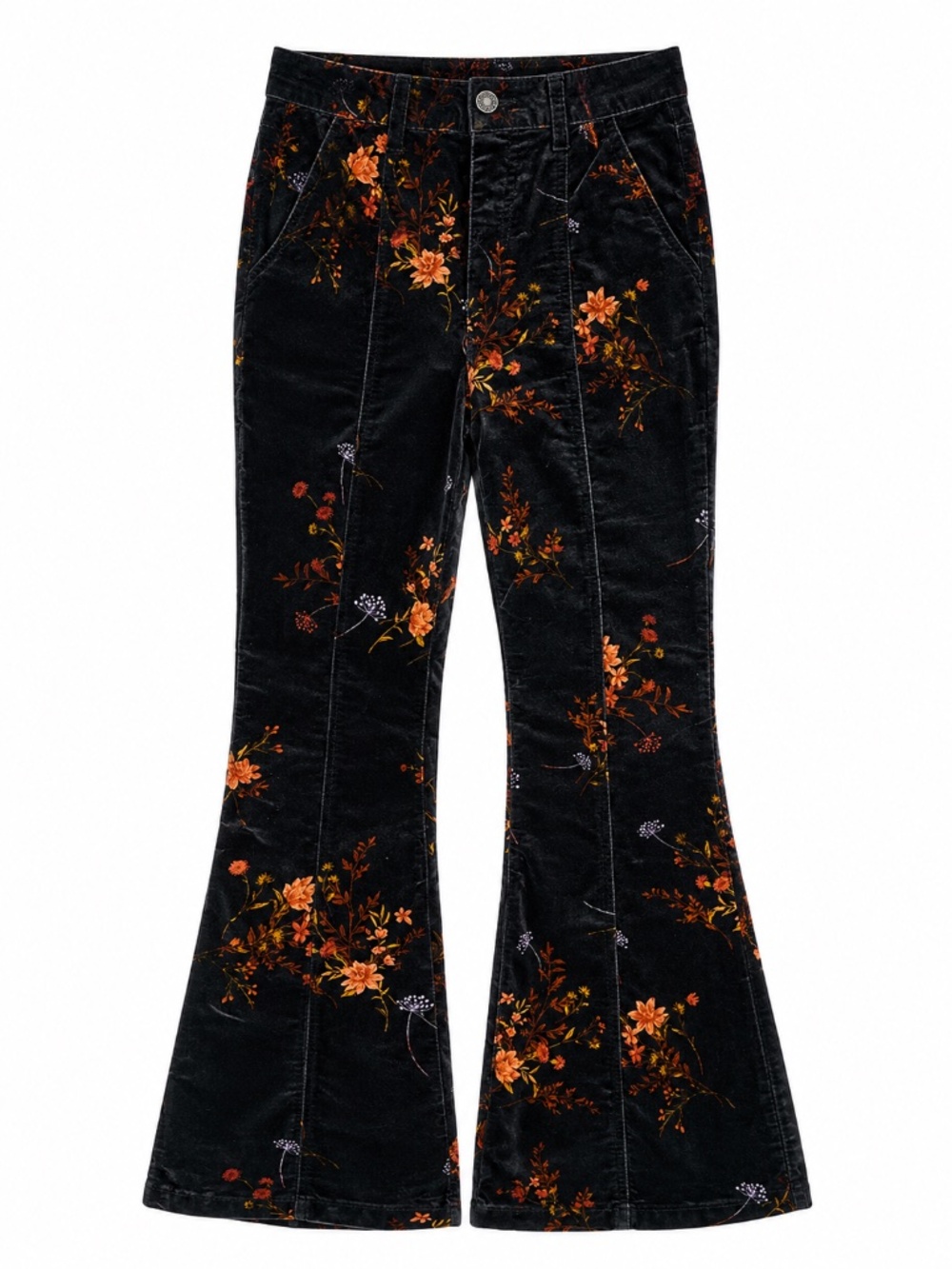 Forever 21 Velvet Floral Flare Pants | 70s Boho Vibes | Medium - Picture 4 of 7